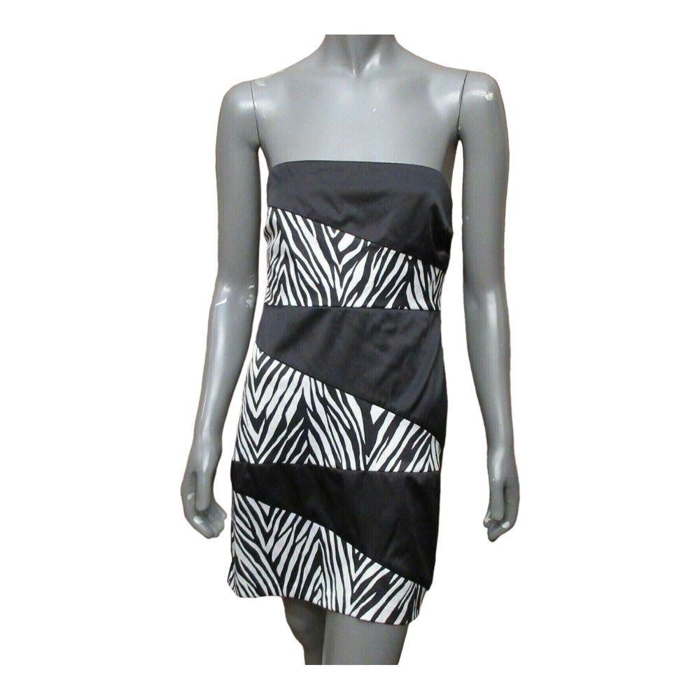 Wishes Womens Strapless Dress Mini Pencil Black White Animal Print 9 Juniors New
